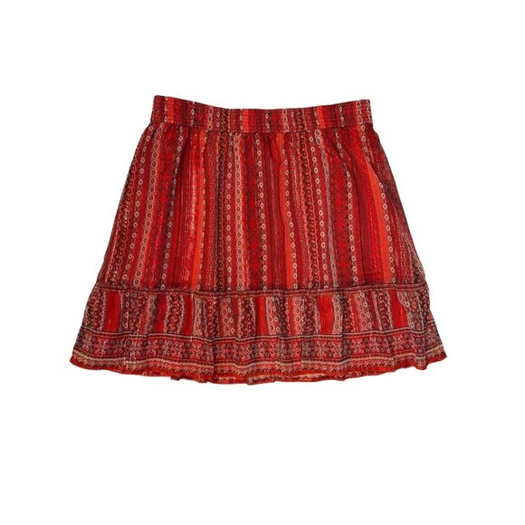 Loft Women's Red Skirt Size L Bohemian Print Elastic Waist - Picture 1 of 7